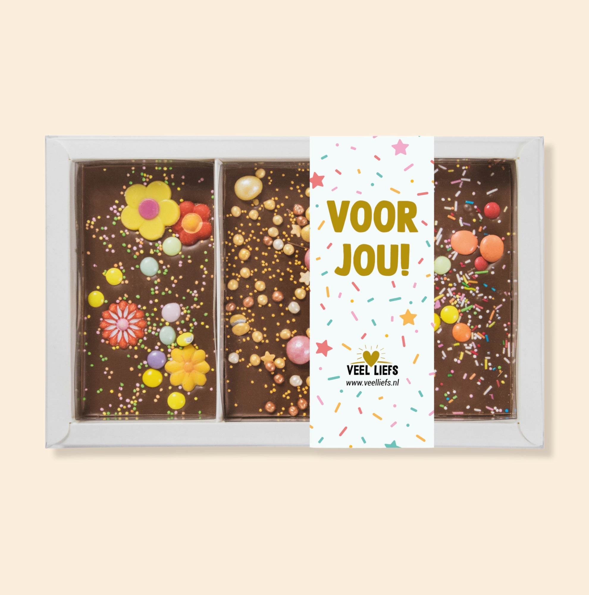 Cadeaupakket | Choco bars met bloemen, goud & rainbow