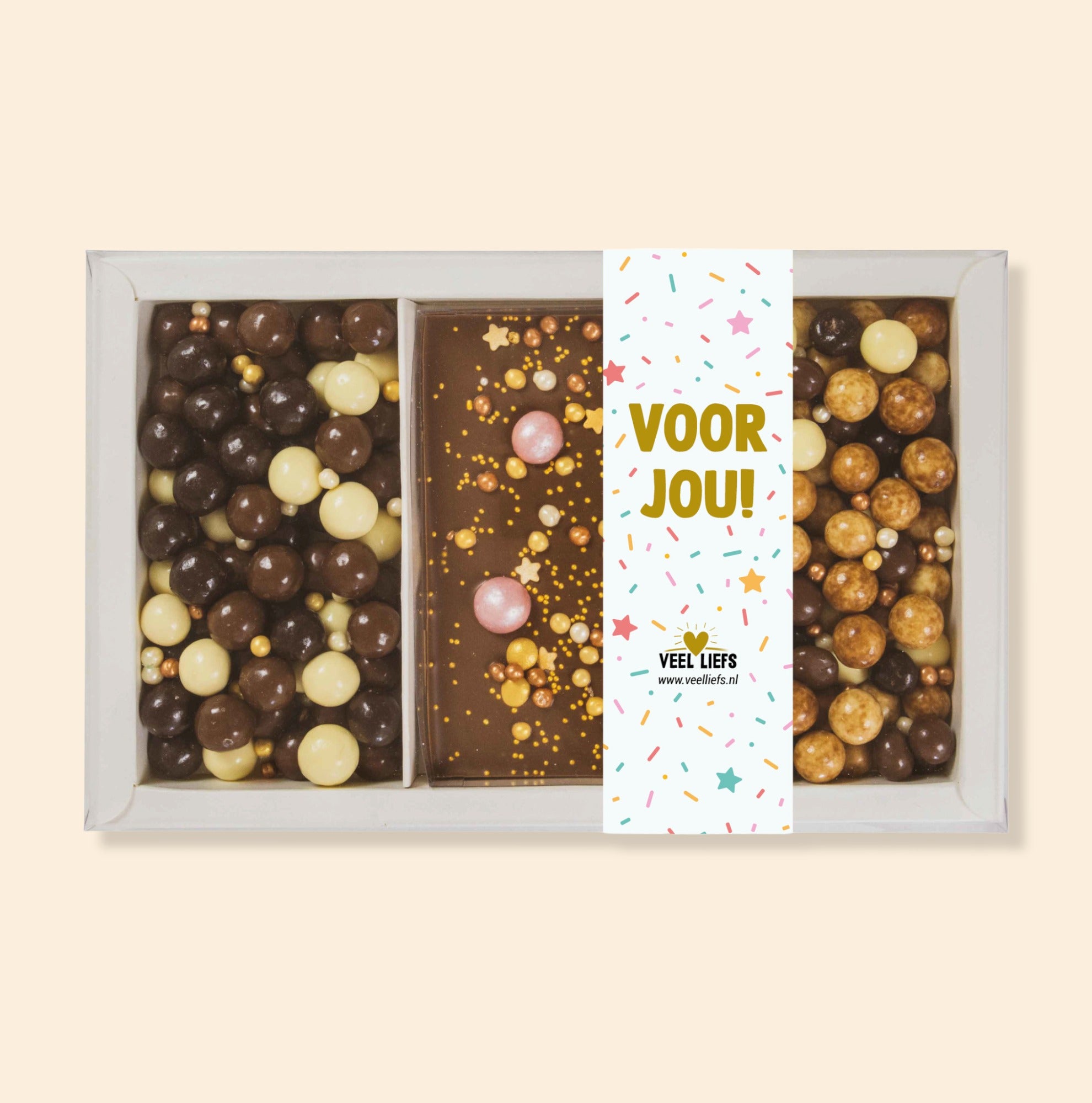 Cadeaupakket | Gouden choco bar, crunchy choco&