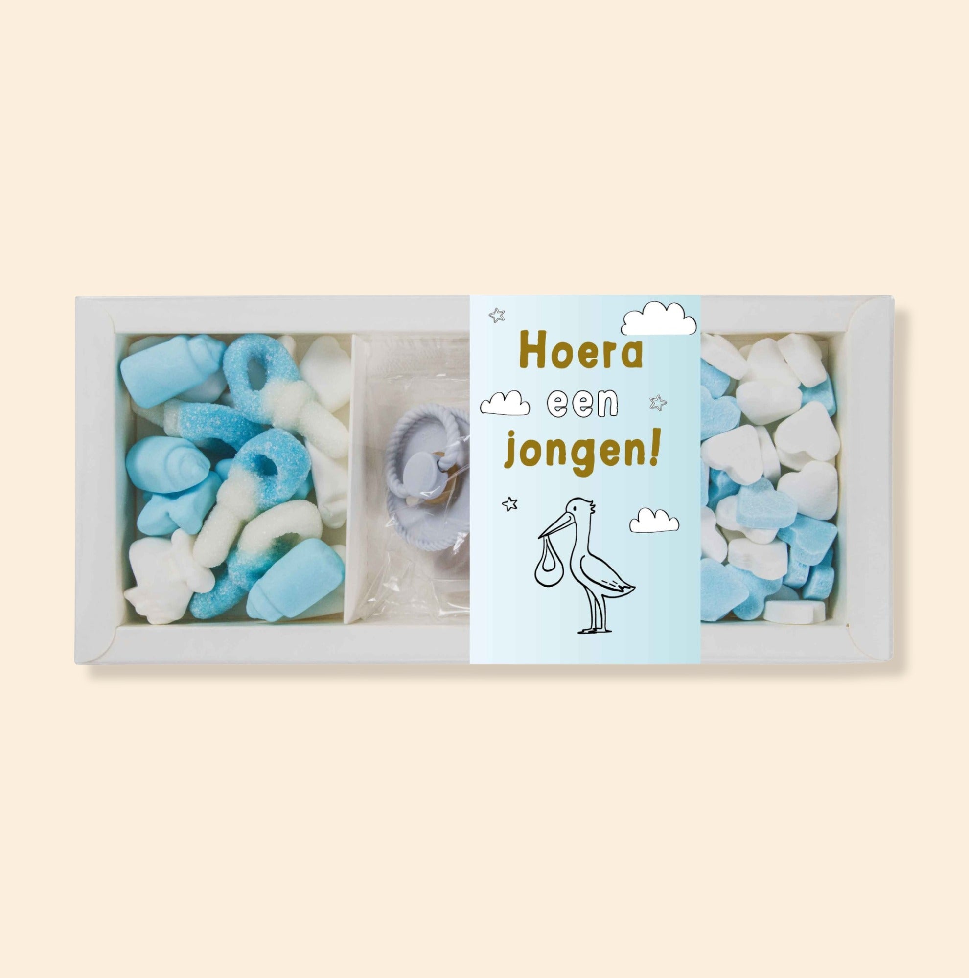 Cadeaupakketje | Baby blauw (snoep, hartjes & speen)