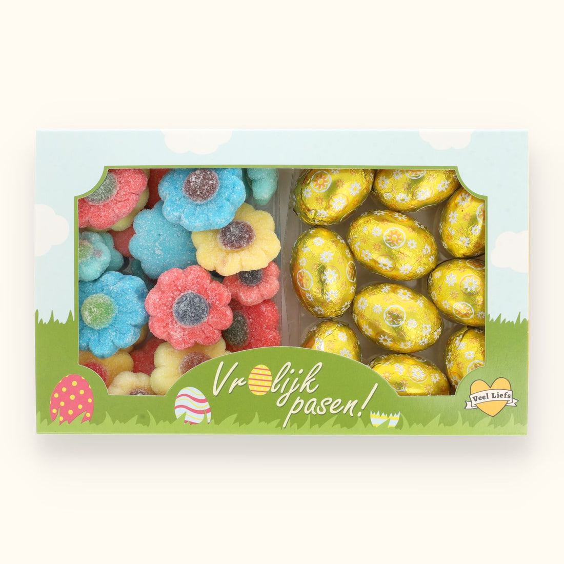 Cadeaupakketje | Bloemensnoep &amp; Praliné paaseitjes