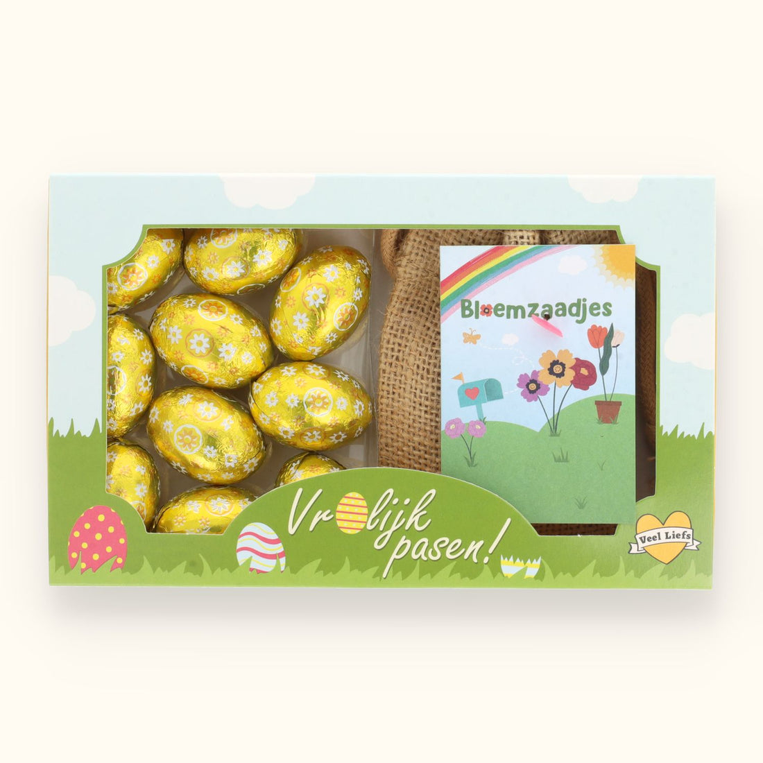 Cadeaupakketje | Praliné paaseitjes &amp; bloemzaadjes