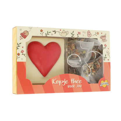 Cadeaupakketje | Kopje thee |chocolade hart wit