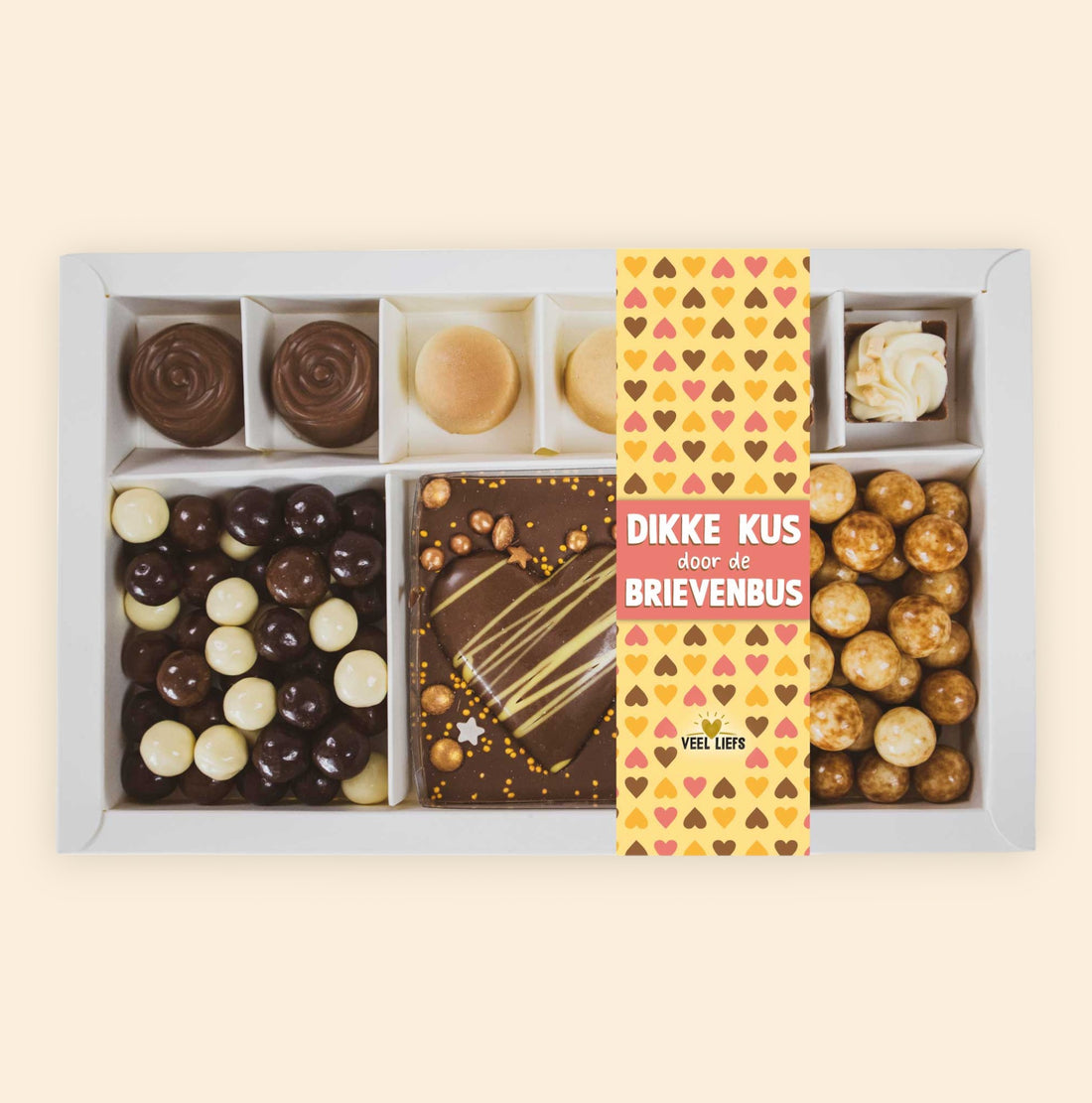 Cadeaupakket | Bonbons, choco bar hart &amp; crunchy choco&